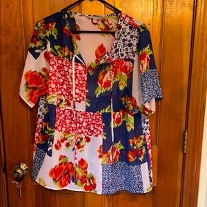 Valerie Stevens Blue Red Polo Blouse